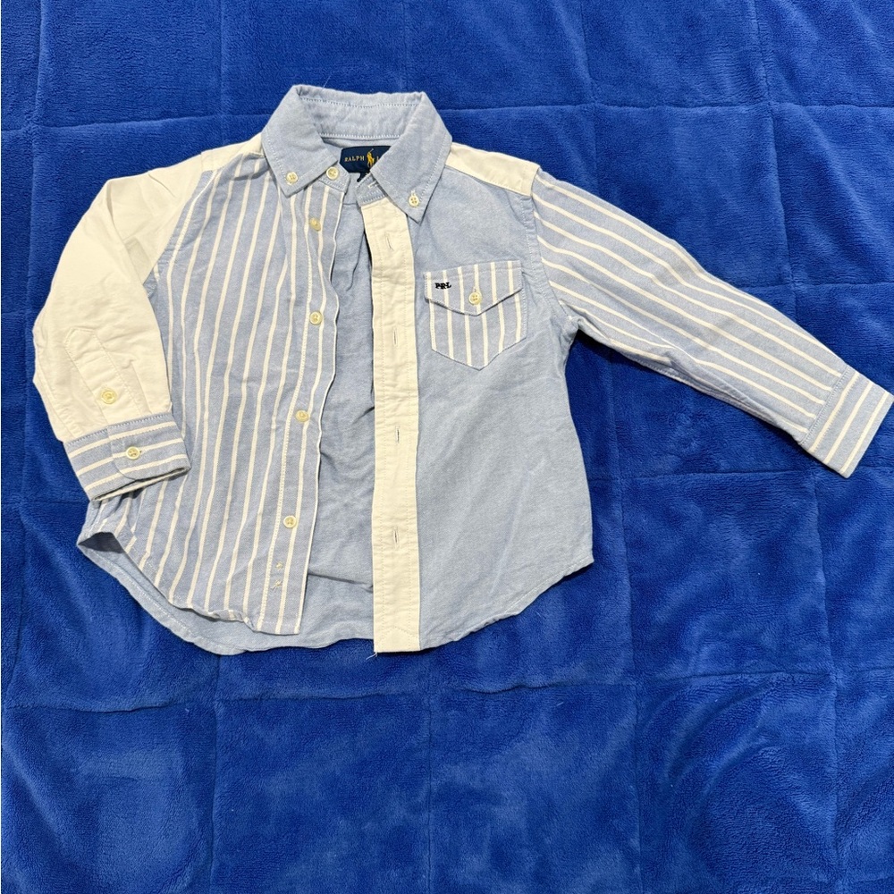 Ralph Lauren Blue and White Striped Button Down Shirt